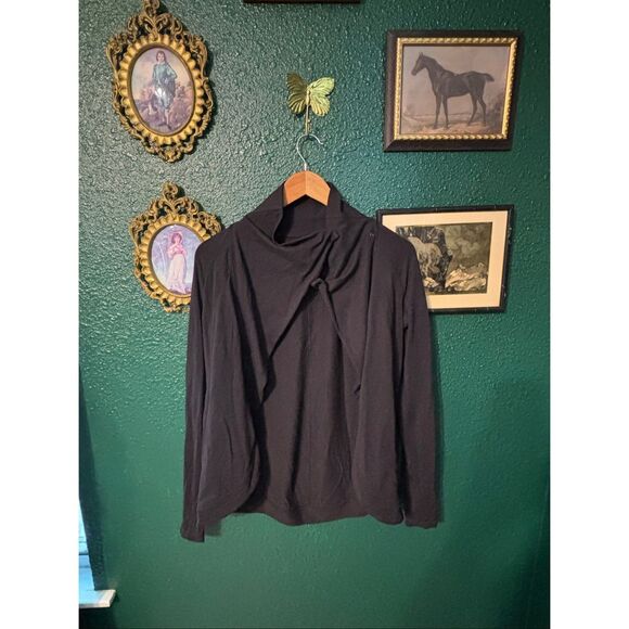 Lululemon Rulu Rally Wrap Women 4 Black Snap Neck Open Cardigan Cozy Stretch - Picture 1 of 5